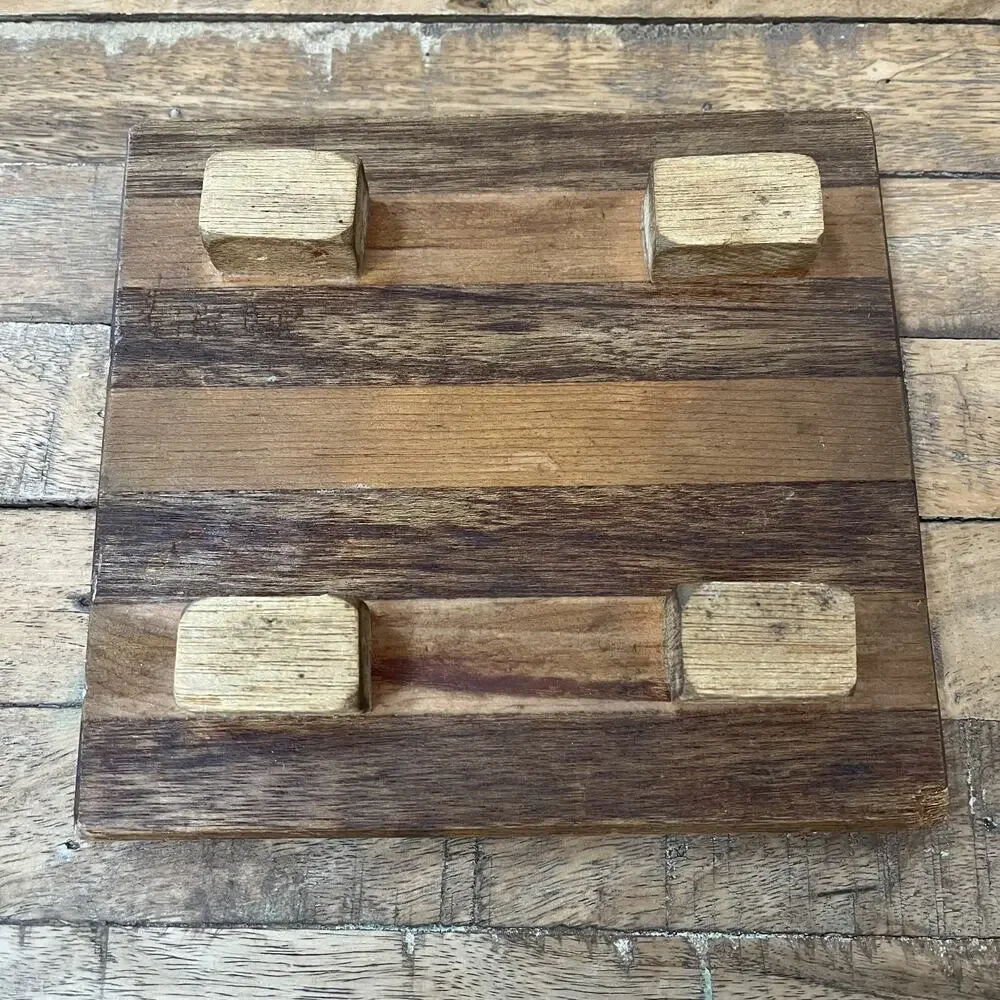 Solid Wood Cutting Serving Cheese Board 7 x 7.25 in Raised Feet Striped Design